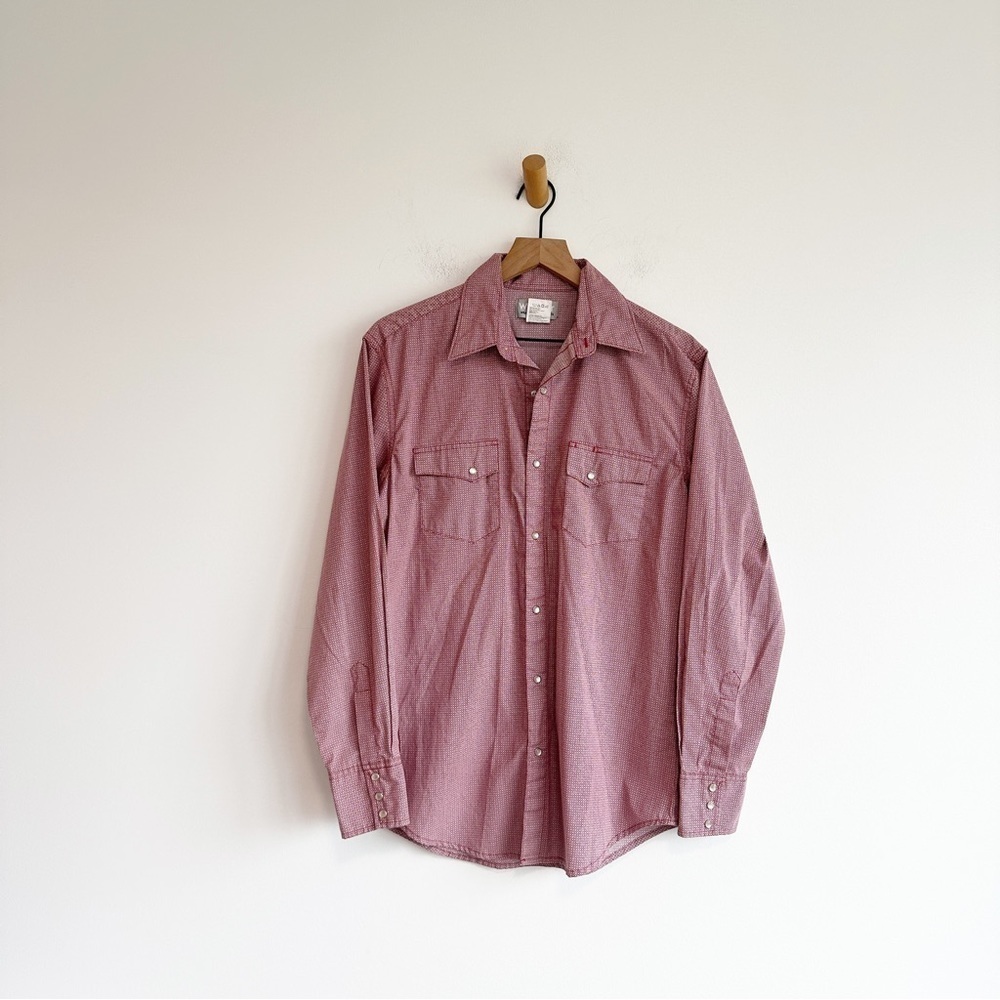 Wrangler Wrancher Snap Button Long Sleeve Western Shirt Red White Men's Medium